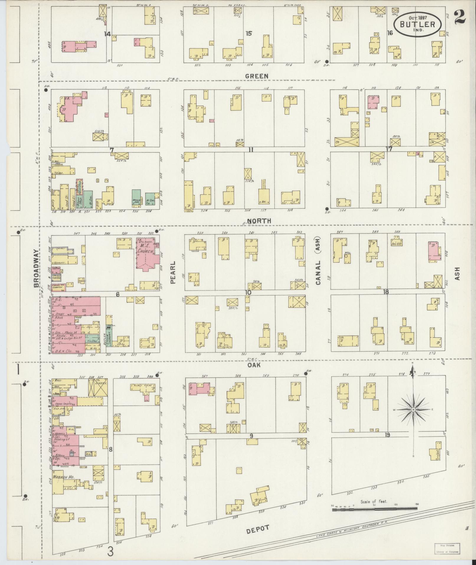 Sanborn Fire Insurance Map from Butler, De Kalb County, Indiana (1897), Sheet #0002 - Complete Map Set gallery image, historic Sanborn map, vintage wall art, Indiana Indiana