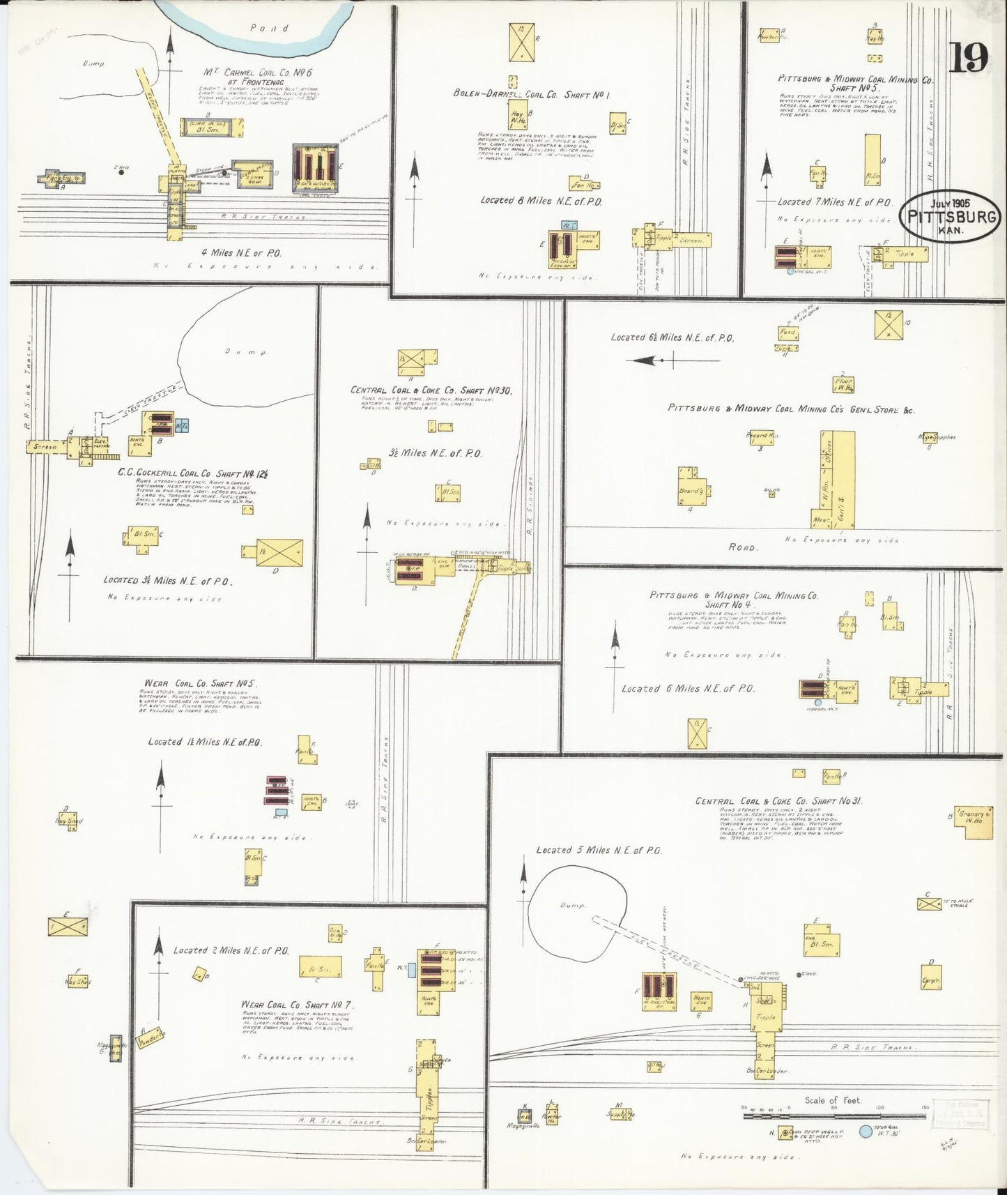 Sanborn Fire Insurance Map from Pittsburg, Crawford County, Kansas (1905), Sheet #0019 - Complete Map Set gallery image, historic Sanborn map, vintage wall art, Kansas Kansas