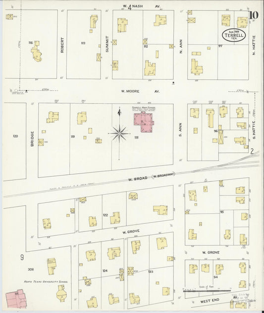 Sanborn Fire Insurance Map from Terrell, Kaufman County, Texas (1909), Sheet #0010 - Historic Sanborn Fire Insurance Map Print, vintage old map wall art, antique decor, genealogy gift, Texas Texas map