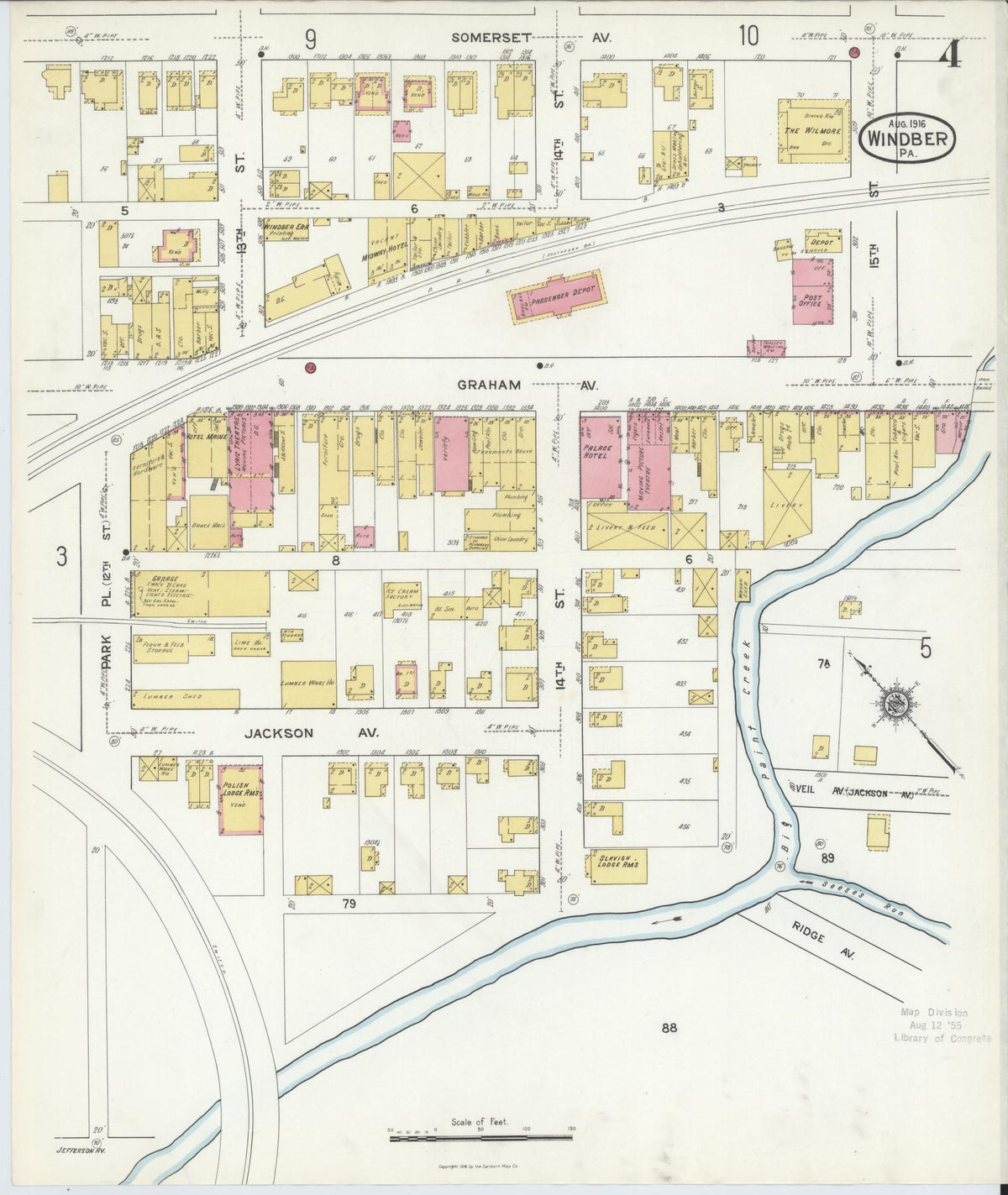 Sanborn Fire Insurance Map from Windber, Somerset County, Pennsylvania (1916), Sheet #0004 - Historic Sanborn Fire Insurance Map Print, vintage old map wall art, antique decor, genealogy gift, Pennsylvania Pennsylvania map