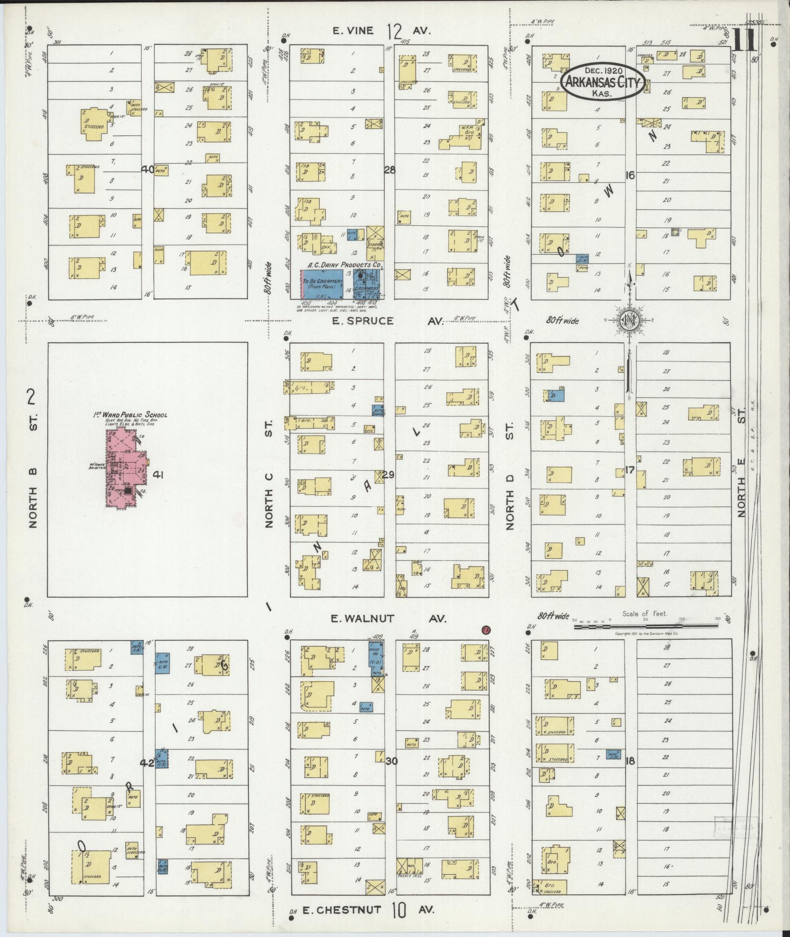 Sanborn Fire Insurance Map from Arkansas City, Cowley County, Kansas (1920), Sheet #0011 - Complete Map Set gallery image, historic Sanborn map, vintage wall art, Arkansas Arkansas