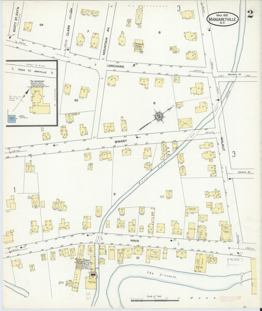 Sanborn Fire Insurance Map from Margaretville, Delaware County, New York (1912), Sheet #0002 - Historic Sanborn Fire Insurance Map Print, vintage old map wall art, antique decor, genealogy gift, Margaretville Delaware map