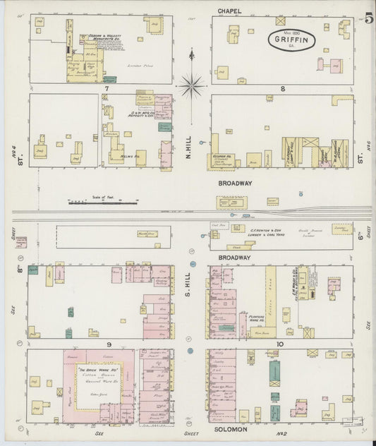 Sanborn Fire Insurance Map from Griffin, Spalding County, Georgia (1890), Sheet #0005 - Historic Sanborn Fire Insurance Map Print, vintage old map wall art, antique decor, genealogy gift, Georgia Georgia map
