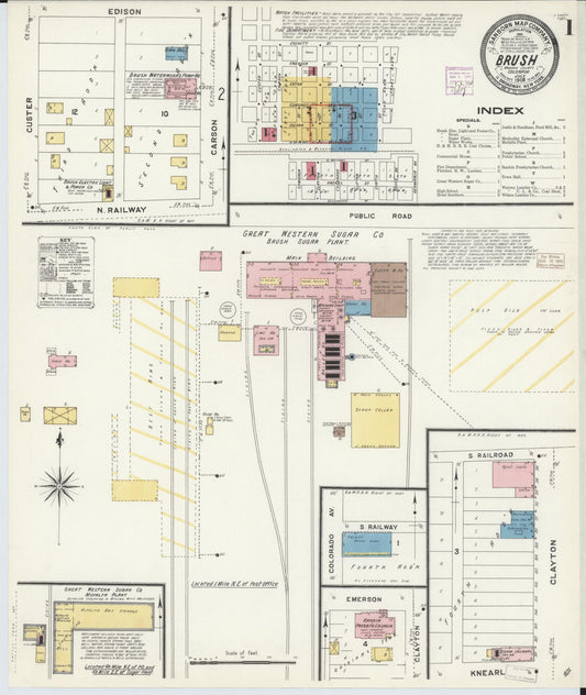 Sanborn Fire Insurance Map from Brush, Morgan County, Colorado (1908), Sheet #0001 - Historic Sanborn Fire Insurance Map Print, vintage old map wall art, antique decor, genealogy gift, Colorado Colorado map