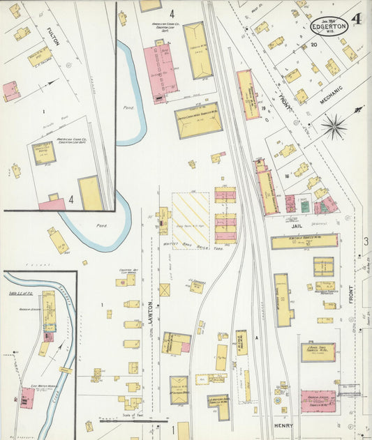 Sanborn Fire Insurance Map from Edgerton, Rock County, Wisconsin (1904), Sheet #0004 - Historic Sanborn Fire Insurance Map Print, vintage old map wall art, antique decor, genealogy gift, Wisconsin Wisconsin map