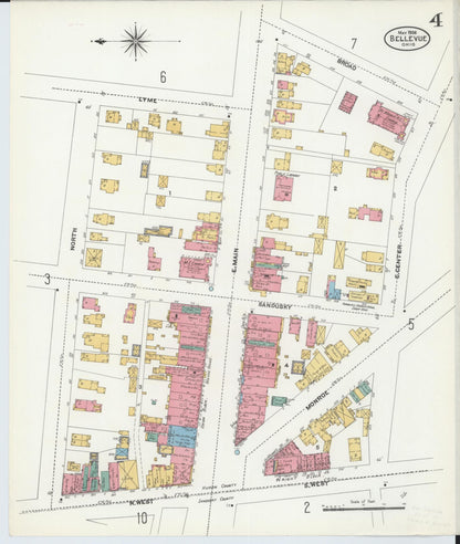 Sanborn Fire Insurance Map from Bellevue, Huron And Sandusky County, Ohio (1906), Sheet #0004 - Historic Sanborn Fire Insurance Map Print, vintage old map wall art, antique decor, genealogy gift, Ohio Ohio map