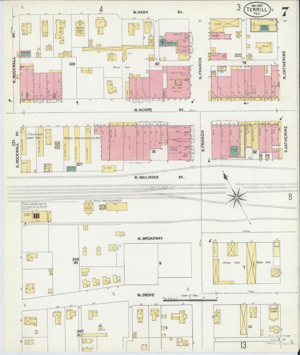 Sanborn Fire Insurance Map from Terrell, Kaufman County, Texas (1902), Sheet #0007 - Complete Map Set gallery image, historic Sanborn map, vintage wall art, Texas Texas