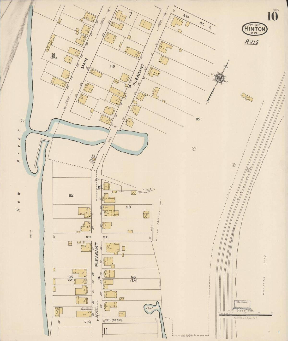 Sanborn Fire Insurance Map from Hinton, Summer County, West Virginia (1922), Sheet #0010 - Complete Map Set gallery image, historic Sanborn map, vintage wall art, West Virginia West Virginia