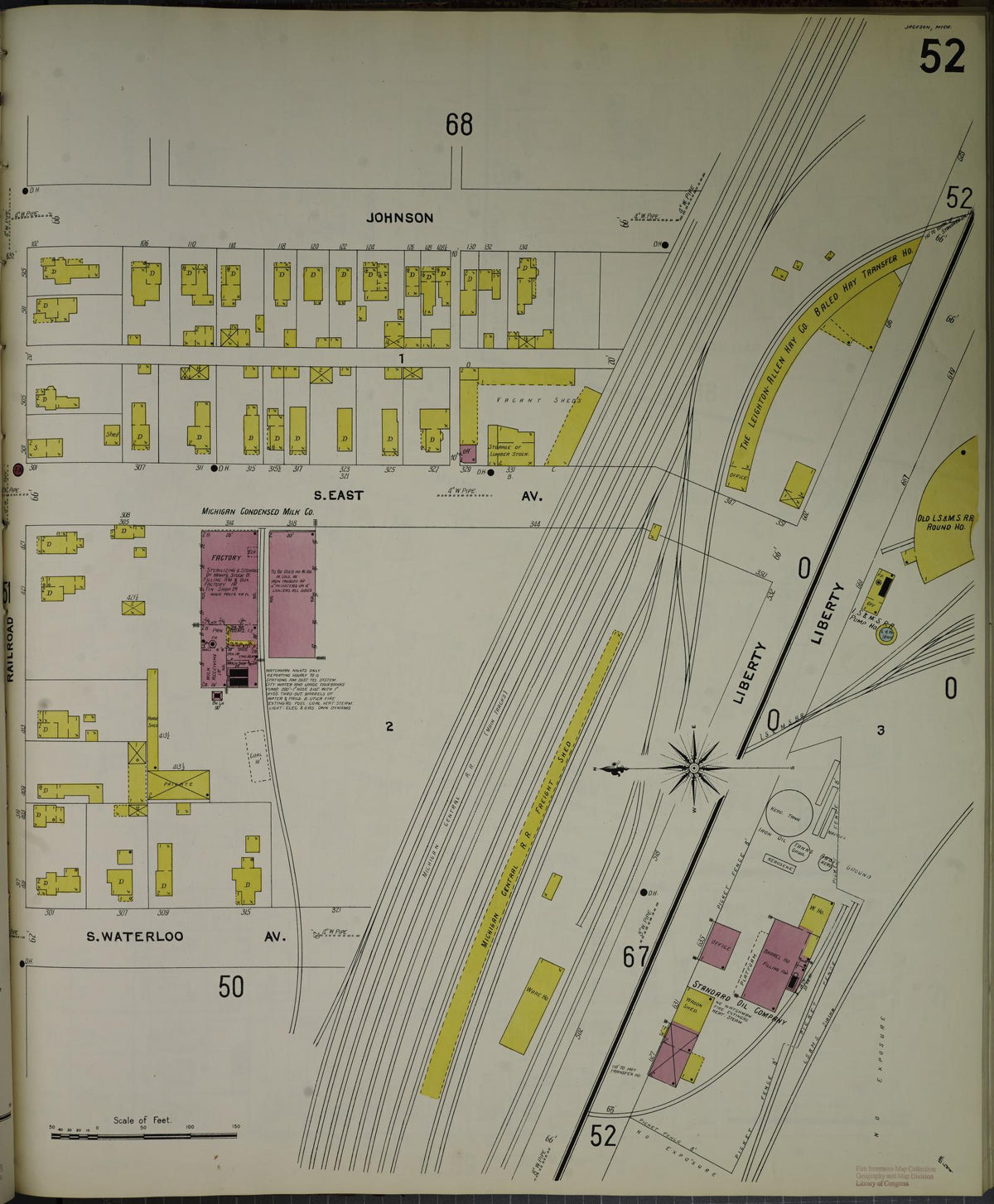 Sanborn Fire Insurance Map from Jackson, Jackson County, Michigan (1907), Sheet #0052 - Historic Sanborn Fire Insurance Map Print, vintage old map wall art, antique decor, genealogy gift, Michigan Michigan map