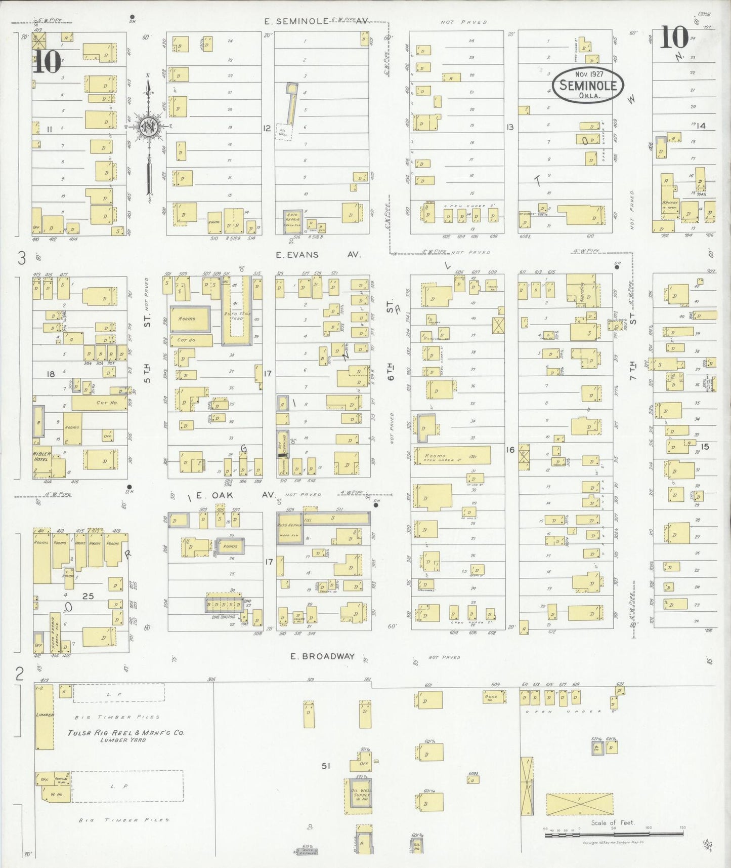 Sanborn Fire Insurance Map from Seminole, Seminole County, Oklahoma (1927), Sheet #0010 - Complete Map Set gallery image, historic Sanborn map, vintage wall art, Oklahoma Oklahoma