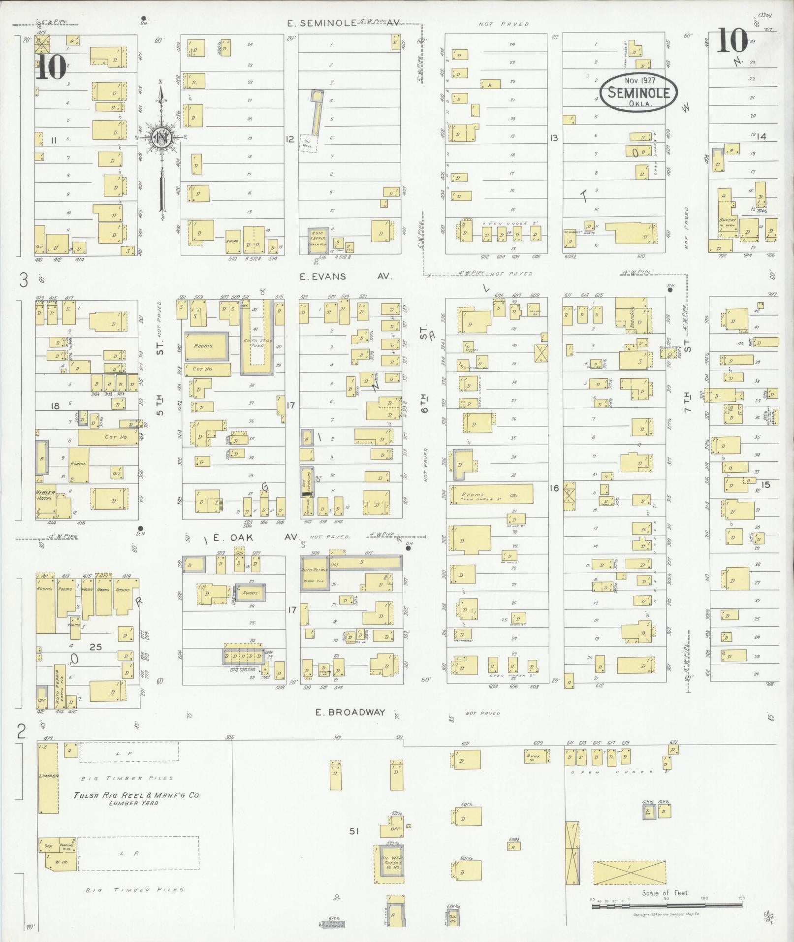 Sanborn Fire Insurance Map from Seminole, Seminole County, Oklahoma (1927), Sheet #0010 - Complete Map Set gallery image, historic Sanborn map, vintage wall art, Oklahoma Oklahoma