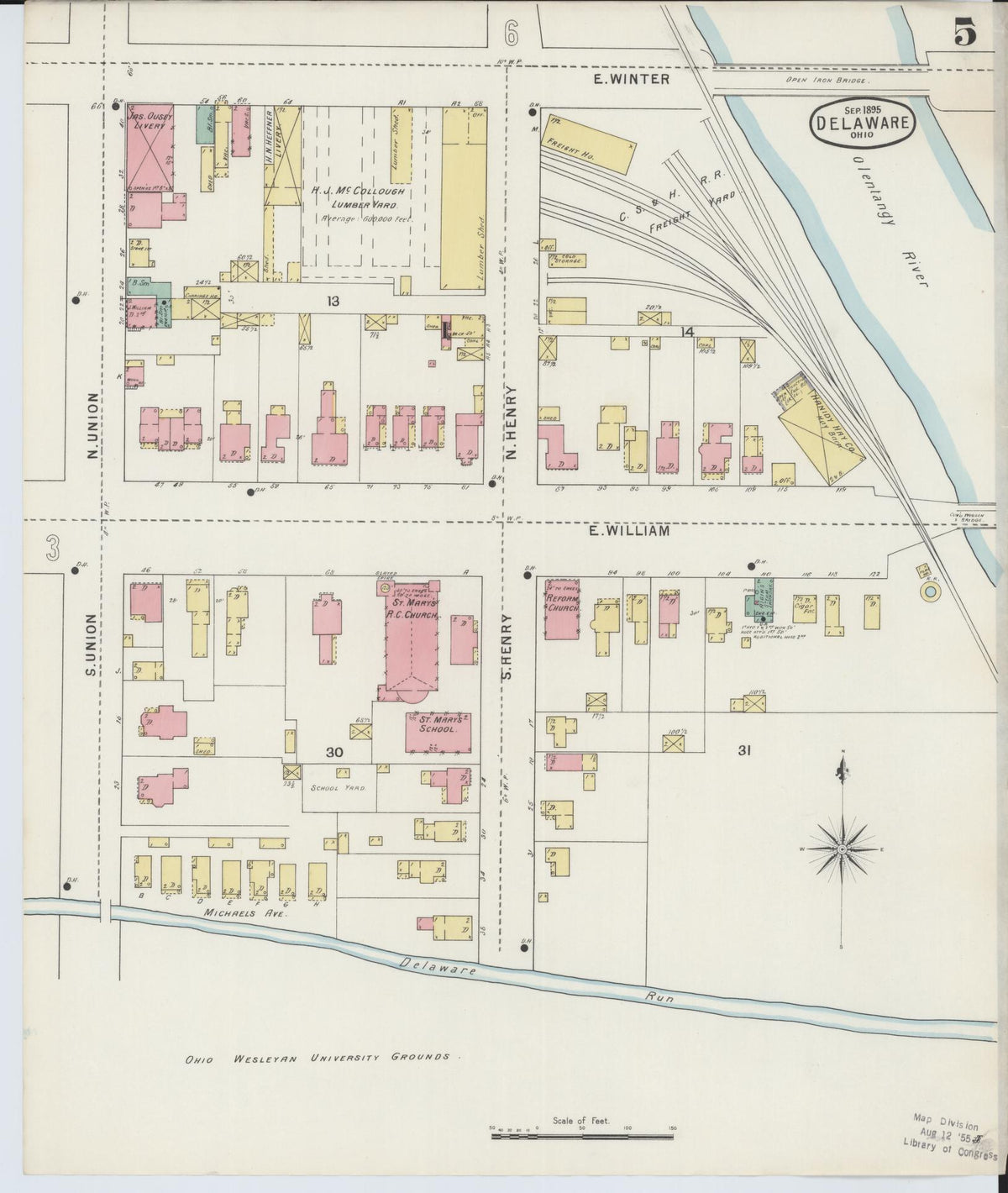 Sanborn Fire Insurance Map from Delaware, Delaware County, Ohio (1895), Sheet #0005 - Complete Map Set gallery image, historic Sanborn map, vintage wall art, Sanborn Fire Insurance Map from Delaware Delaware