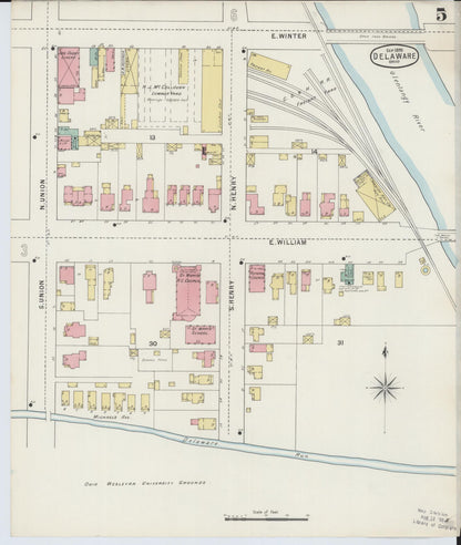 Sanborn Fire Insurance Map from Delaware, Delaware County, Ohio (1895), Sheet #0005 - Complete Map Set gallery image, historic Sanborn map, vintage wall art, Sanborn Fire Insurance Map from Delaware Delaware