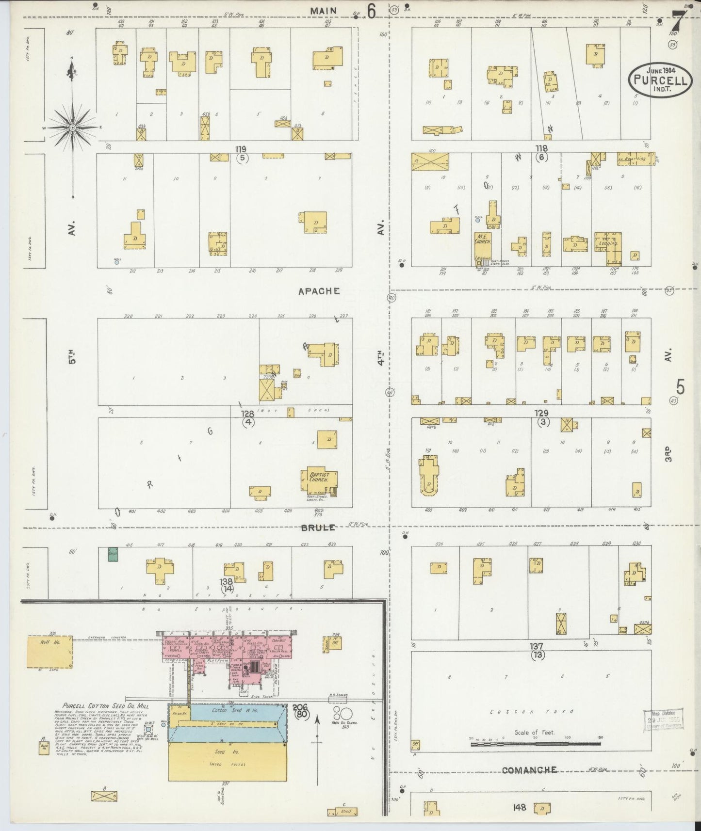 Sanborn Fire Insurance Map from Purcell, McClain County, Oklahoma (1904), Sheet #0007 - Complete Map Set gallery image, historic Sanborn map, vintage wall art, Oklahoma Oklahoma