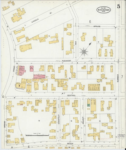 Sanborn Fire Insurance Map from Winchendon, Worcester County, Massachusetts (1904), Sheet #0005 - Historic Sanborn Fire Insurance Map Print, vintage old map wall art, antique decor, genealogy gift, Massachusetts Massachusetts map