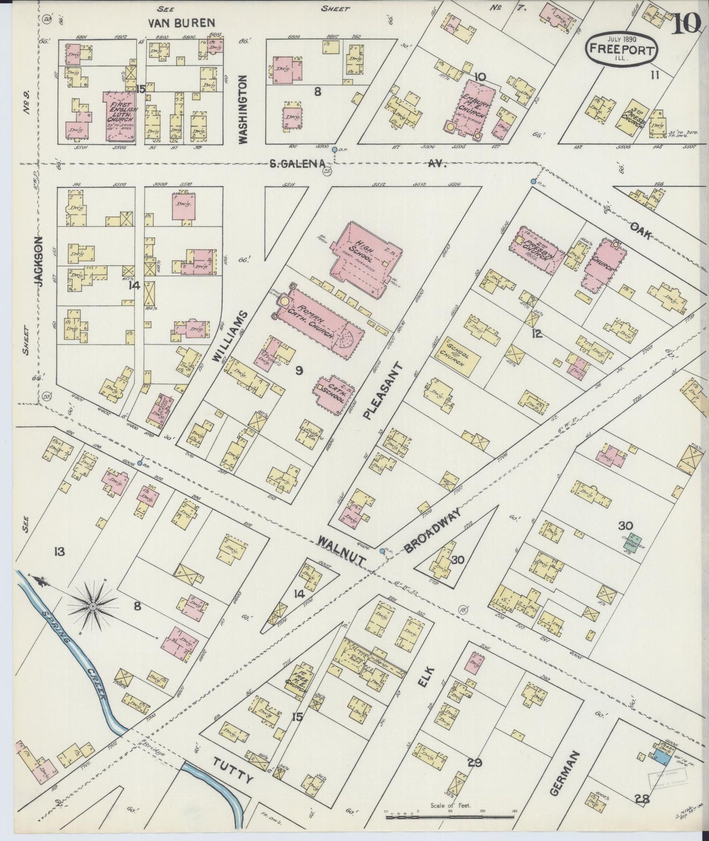 Sanborn Fire Insurance Map from Freeport, Stephenson County, Illinois (1890), Sheet #0010 - Complete Map Set gallery image, historic Sanborn map, vintage wall art, Illinois Illinois