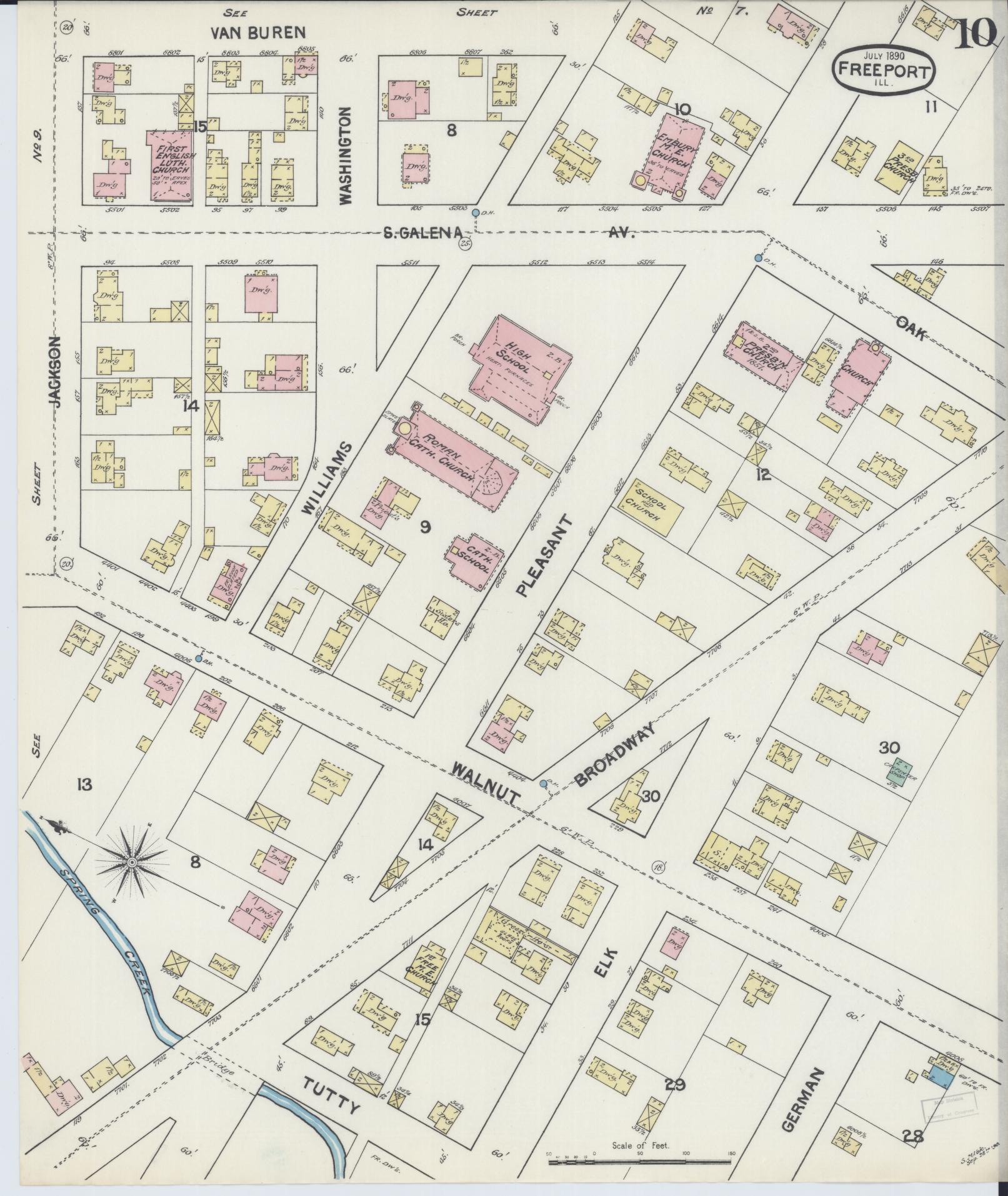 Sanborn Fire Insurance Map from Freeport, Stephenson County, Illinois (1890), Sheet #0010 - Complete Map Set gallery image, historic Sanborn map, vintage wall art, Illinois Illinois