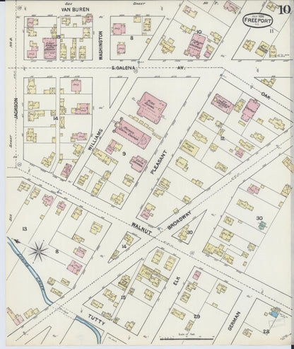 Sanborn Fire Insurance Map from Freeport, Stephenson County, Illinois (1890), Sheet #0010 - Complete Map Set gallery image, historic Sanborn map, vintage wall art, Illinois Illinois