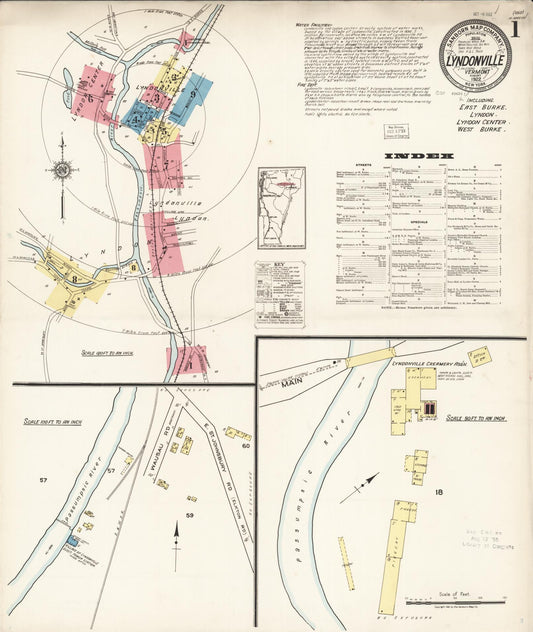 Sanborn Fire Insurance Map from Lyndonville, Caledonia County, Vermont (1922), Sheet #0001 - Historic Sanborn Fire Insurance Map Print, vintage old map wall art, antique decor, genealogy gift, Vermont Vermont map