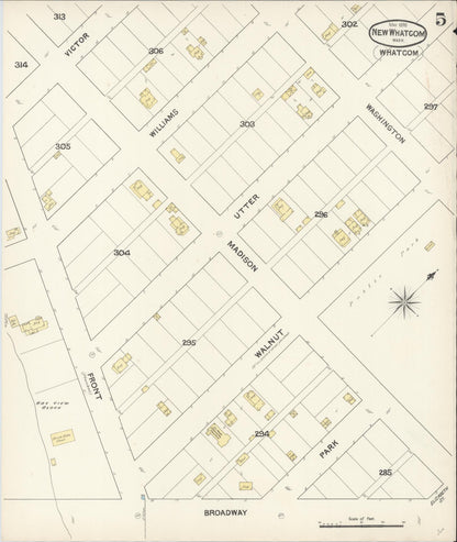 Sanborn Fire Insurance Map from New Whatcom, Whatcom County, Washington (1890), Sheet #0005 - Complete Map Set gallery image, historic Sanborn map, vintage wall art, Washington Washington