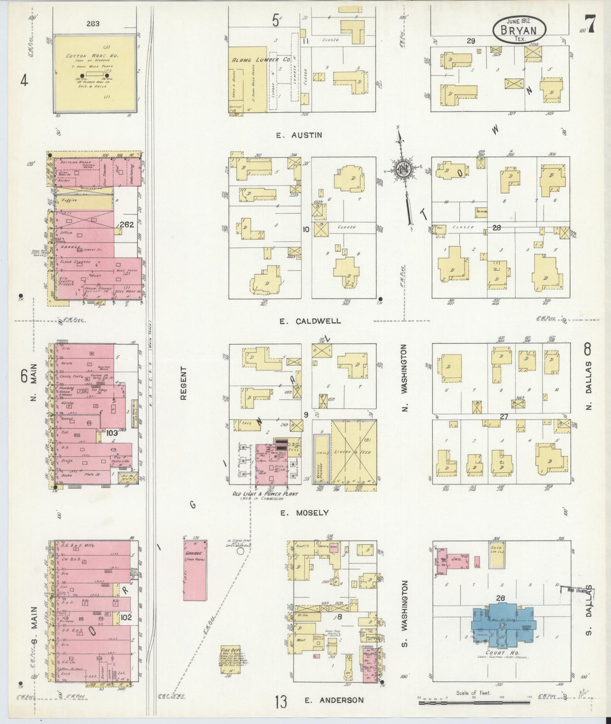 Sanborn Fire Insurance Map from Bryan, Brazos County, Texas (1912), Sheet #0007 - Complete Map Set gallery image, historic Sanborn map, vintage wall art, Texas Texas