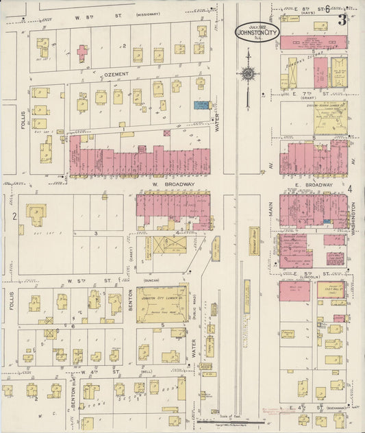 Sanborn Fire Insurance Map from Johnston City, Williamson County, Illinois (1922), Sheet #0003 - Historic Sanborn Fire Insurance Map Print, vintage old map wall art, antique decor, genealogy gift, Illinois Illinois map