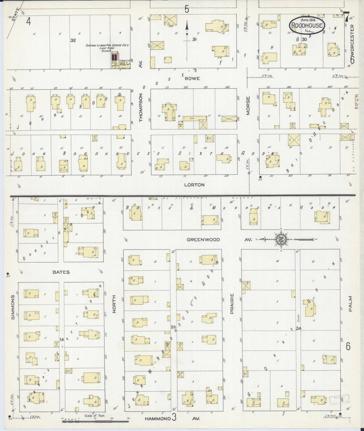 Sanborn Fire Insurance Map from Roodhouse, Greene County, Illinois (1914), Sheet #0007 - Historic Sanborn Fire Insurance Map Print, vintage old map wall art, antique decor, genealogy gift, Illinois Illinois map