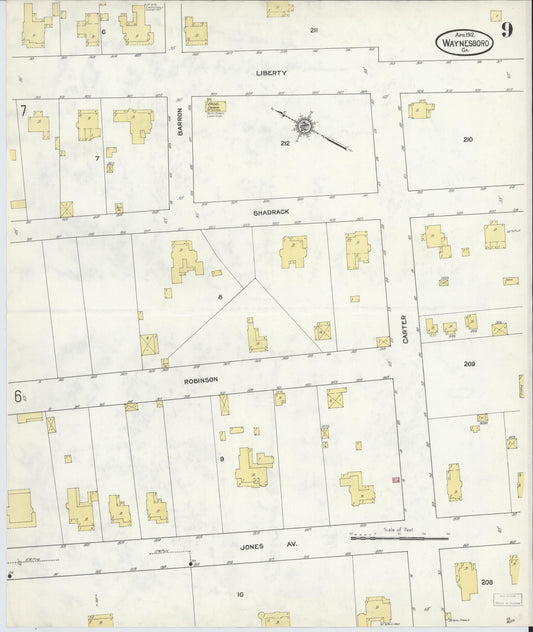 Sanborn Fire Insurance Map from Waynesboro, Burke County, Georgia (1912), Sheet #0009 - Historic Sanborn Fire Insurance Map Print, vintage old map wall art, antique decor, genealogy gift, Georgia Georgia map