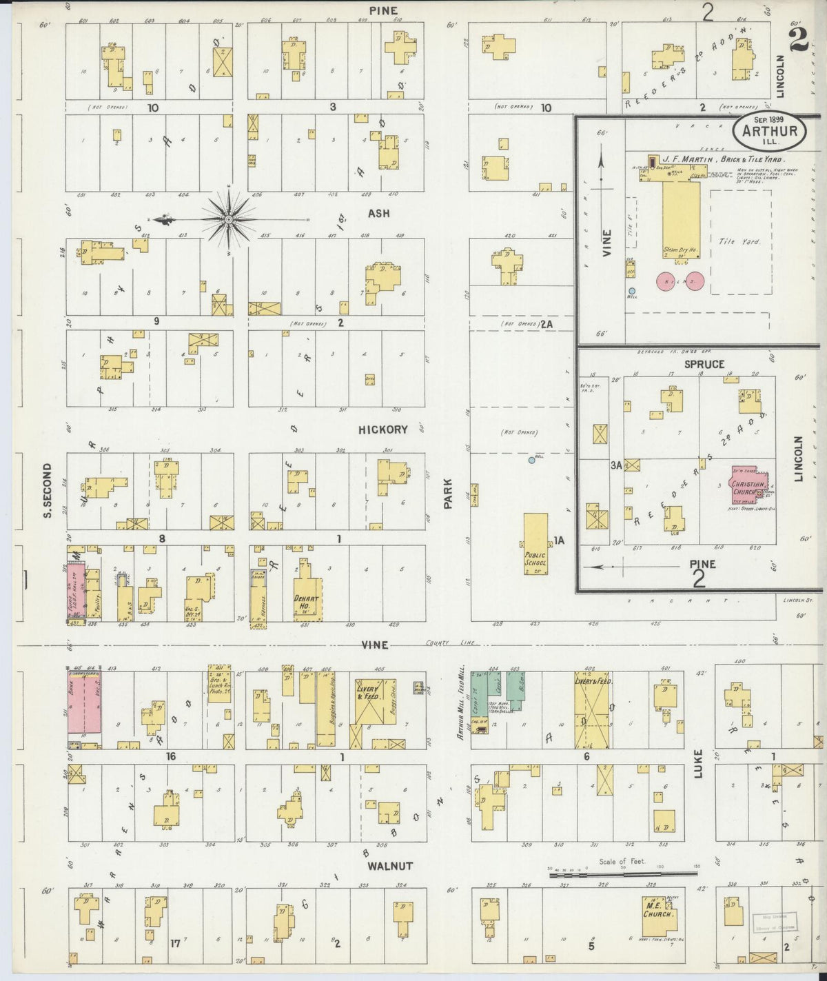 Sanborn Fire Insurance Map from Arthur, Moultrie And Douglas Counties, Illinois (1899), Sheet #0002 - Historic Sanborn Fire Insurance Map Print, vintage old map wall art, antique decor, genealogy gift, Illinois Illinois map