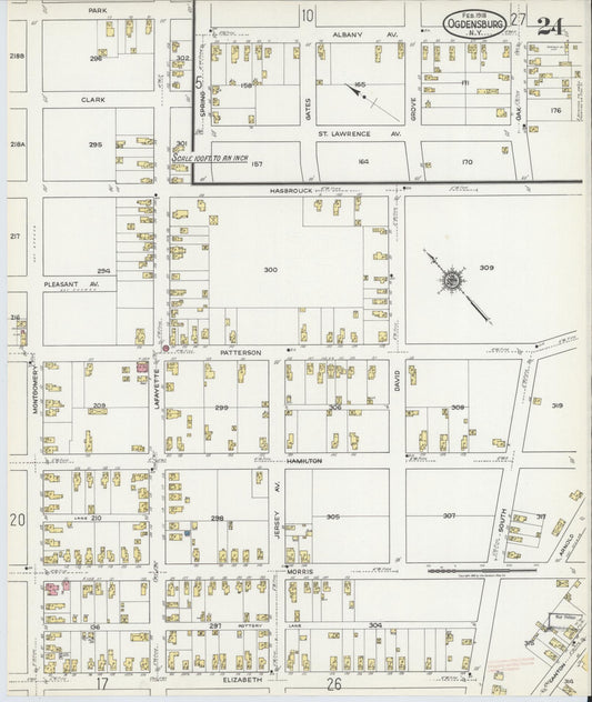 Sanborn Fire Insurance Map from Ogdensburg, St. Lawrence County, New York (1918), Sheet #0024 - Historic Sanborn Fire Insurance Map Print, vintage old map wall art, antique decor, genealogy gift, New York New York map