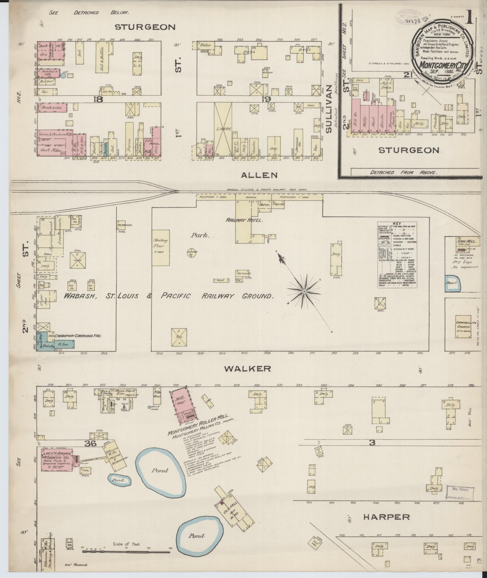 Sanborn Fire Insurance Map from Montgomery City, Montgomery County, Missouri (1885), Sheet #0001 - Historic Sanborn Fire Insurance Map Print, vintage old map wall art, antique decor, genealogy gift, Missouri Missouri map