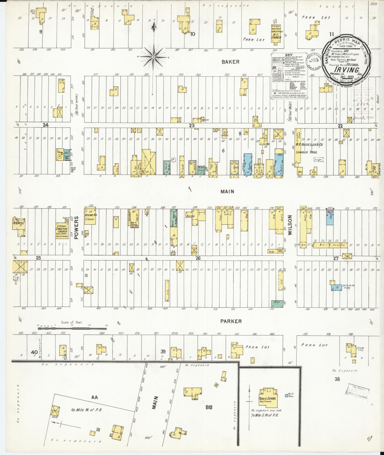 Sanborn Fire Insurance Map from Irving, Marshall County, Kansas (1899), Sheet #0001 - Historic Sanborn Fire Insurance Map Print, vintage old map wall art, antique decor, genealogy gift, Kansas Kansas map
