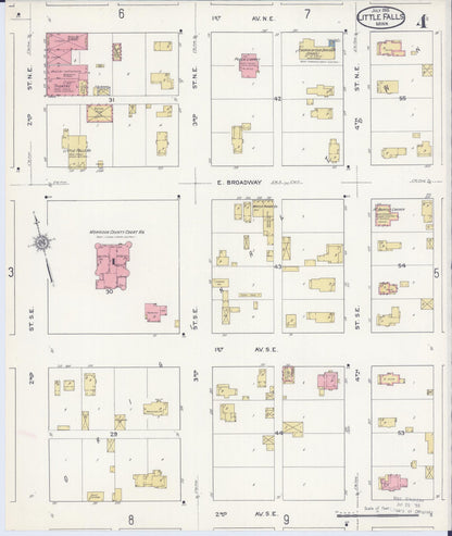 Sanborn Fire Insurance Map from Little Falls, Morrison County, Minnesota (1915), Sheet #0004 - Historic Sanborn Fire Insurance Map Print, vintage old map wall art, antique decor, genealogy gift, Minnesota Minnesota map