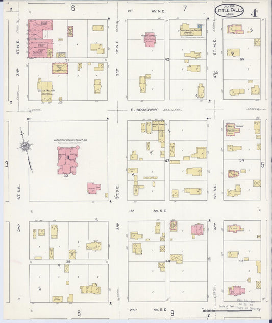 Sanborn Fire Insurance Map from Little Falls, Morrison County, Minnesota (1915), Sheet #0004 - Historic Sanborn Fire Insurance Map Print, vintage old map wall art, antique decor, genealogy gift, Minnesota Minnesota map