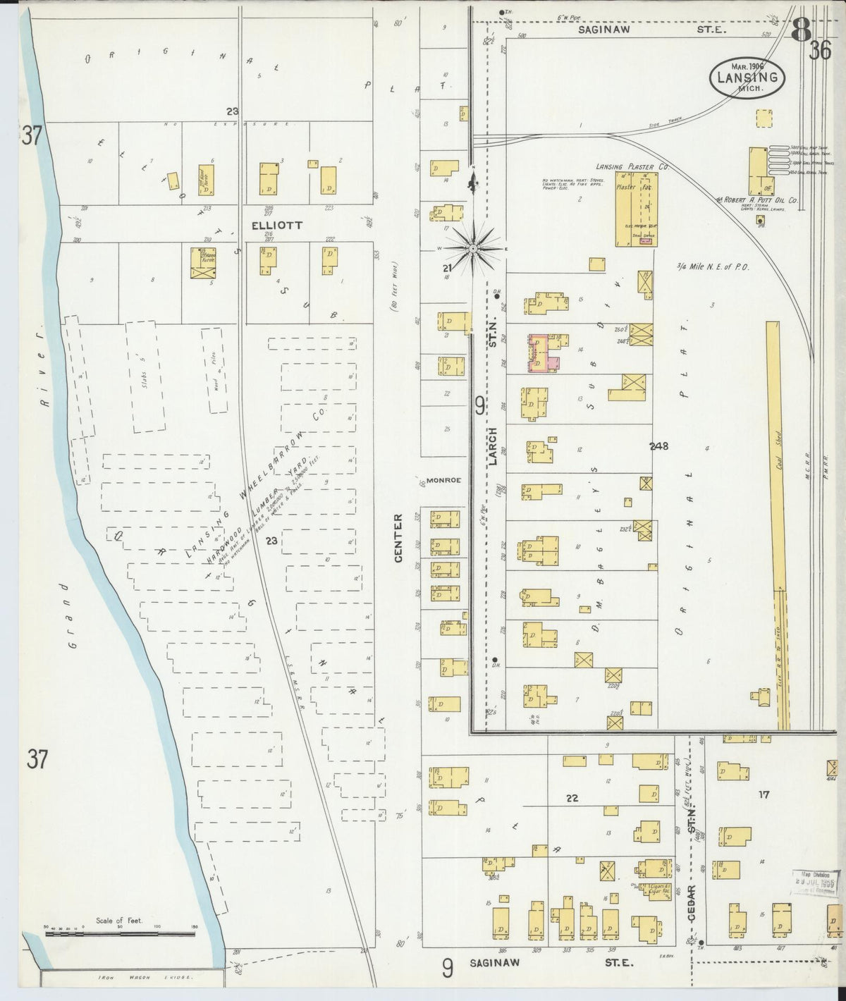 Sanborn Fire Insurance Map from Lansing, Ingham County, Michigan (1906), Sheet #0008 - Historic Sanborn Fire Insurance Map Print, vintage old map wall art, antique decor, genealogy gift, Michigan Michigan map