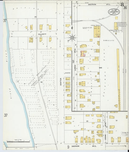 Sanborn Fire Insurance Map from Lansing, Ingham County, Michigan (1906), Sheet #0008 - Historic Sanborn Fire Insurance Map Print, vintage old map wall art, antique decor, genealogy gift, Michigan Michigan map