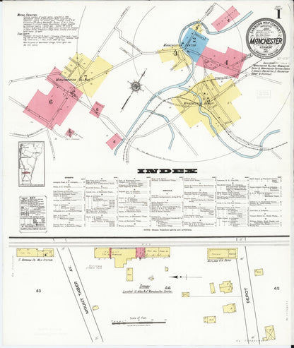 Sanborn Fire Insurance Map from Manchester, Bennington County, Vermont (1921), Sheet #0001 - Complete Map Set gallery image, historic Sanborn map, vintage wall art, Vermont Vermont