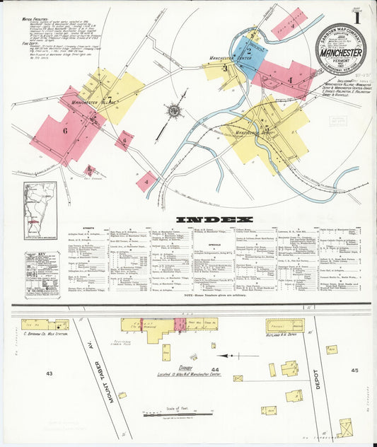 Sanborn Fire Insurance Map from Manchester, Bennington County, Vermont (1921), Sheet #0001 - Complete Map Set gallery image, historic Sanborn map, vintage wall art, Vermont Vermont