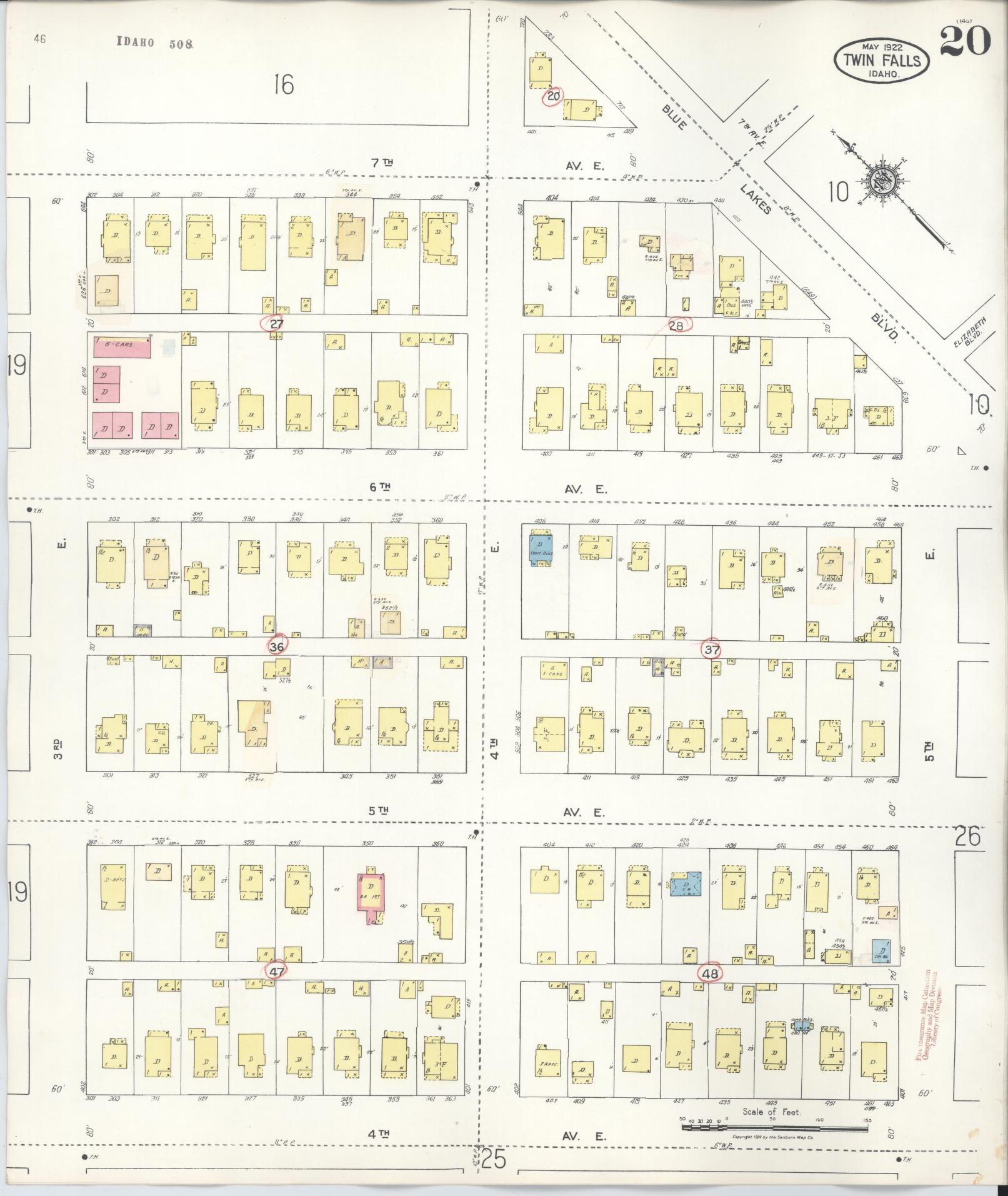 Sanborn Fire Insurance Map from Twin Falls, Twin Falls County, Idaho (1949), Sheet #0020 - Complete Map Set gallery image, historic Sanborn map, vintage wall art, Falls Idaho