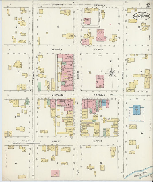 Sanborn Fire Insurance Map from Coudersport, Potter County, Pennsylvania (1897), Sheet #0002 - Historic Sanborn Fire Insurance Map Print, vintage old map wall art, antique decor, genealogy gift, Pennsylvania Pennsylvania map