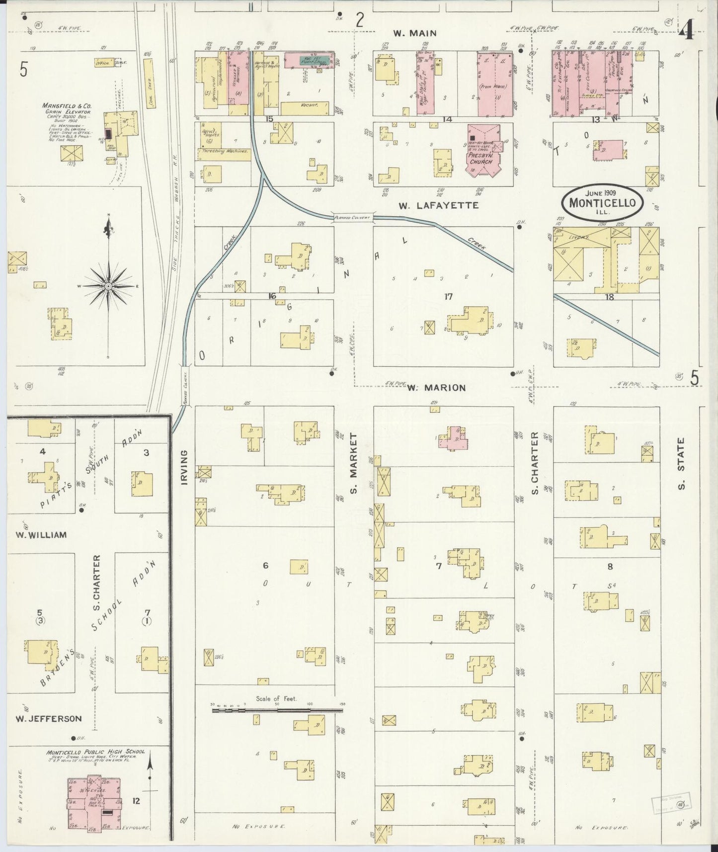 Sanborn Fire Insurance Map from Monticello, Piatt County, Illinois (1909), Sheet #0004 - Complete Map Set gallery image, historic Sanborn map, vintage wall art, Illinois Illinois