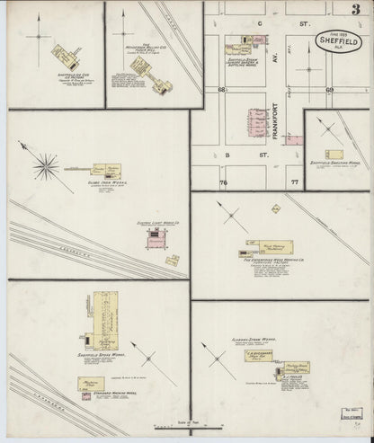 Sanborn Fire Insurance Map from Sheffield, Colbert County, Alabama (1889), Sheet #0003 - Complete Map Set gallery image, historic Sanborn map, vintage wall art, Alabama Alabama