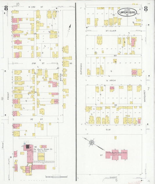 Sanborn Fire Insurance Map from Lawrenceburg, Dearborn County, Indiana (1931), Sheet #0008 - Historic Sanborn Fire Insurance Map Print, vintage old map wall art, antique decor, genealogy gift, Indiana Indiana map