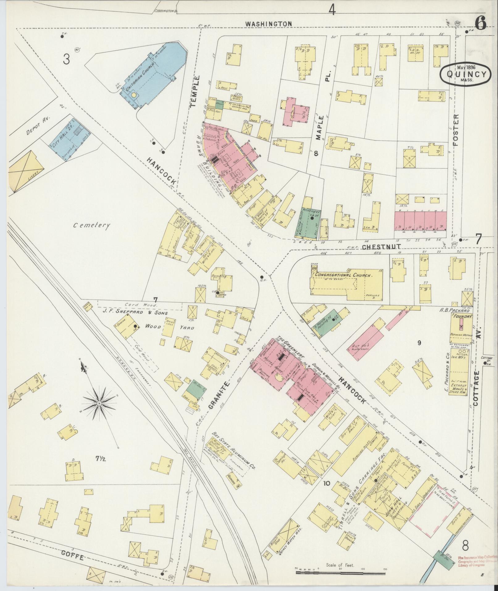 Sanborn Fire Insurance Map from Quincy, Norfolk County, Massachusetts (1896), Sheet #0006 - Complete Map Set gallery image, historic Sanborn map, vintage wall art, Massachusetts Massachusetts