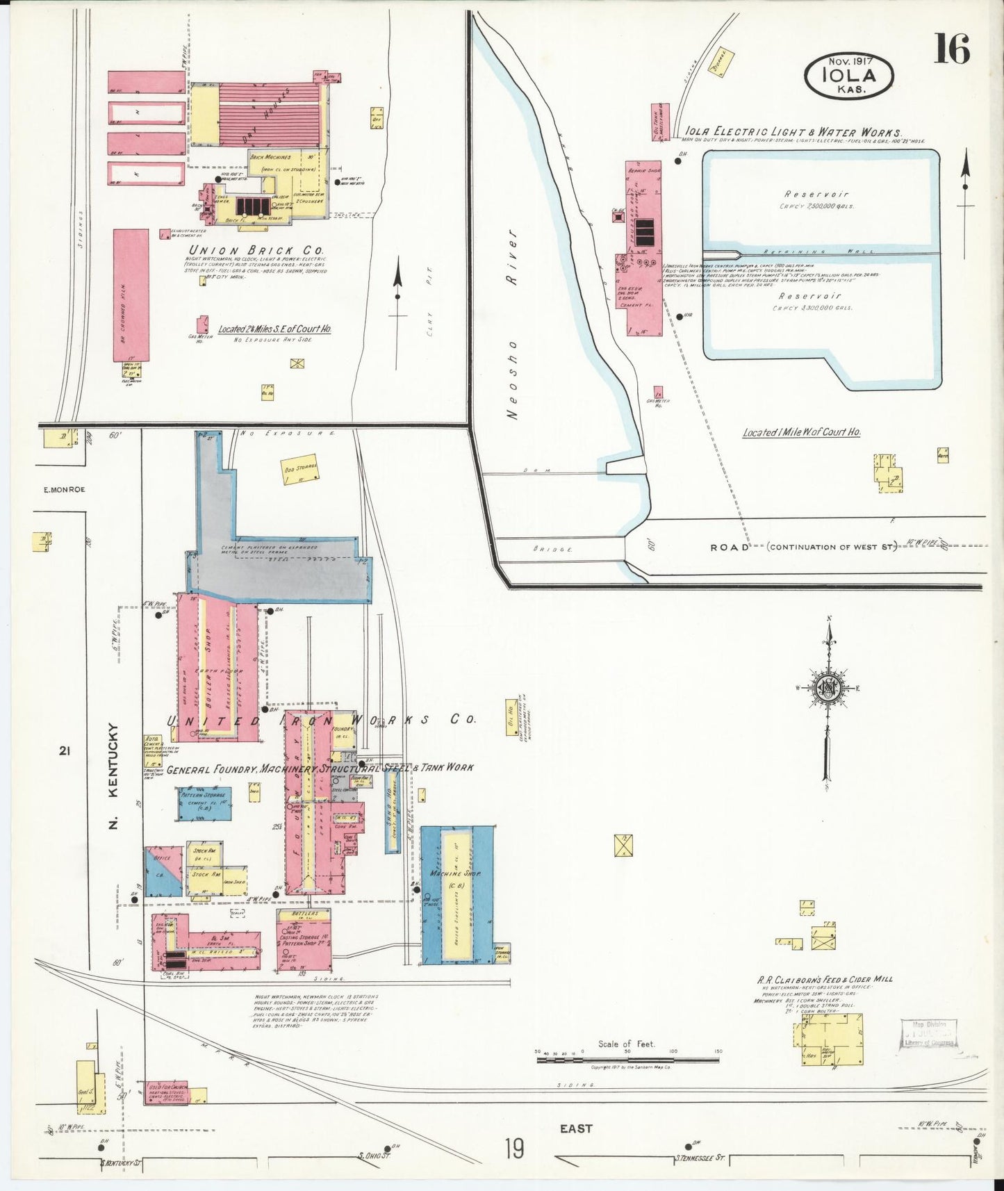 Sanborn Fire Insurance Map from Iola, Allen County, Kansas (1917), Sheet #0016 - Complete Map Set gallery image, historic Sanborn map, vintage wall art, Kansas Kansas