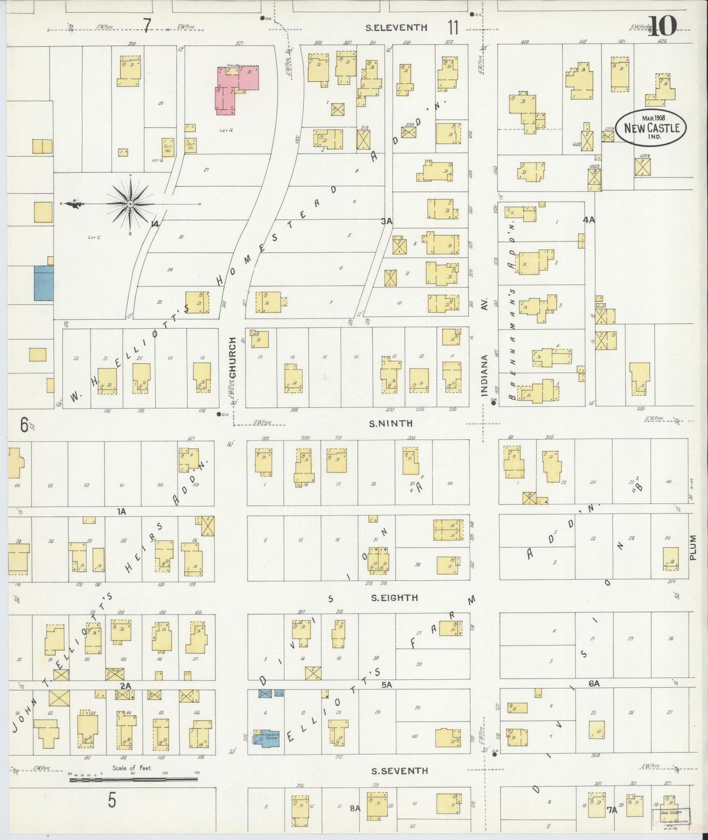 Sanborn Fire Insurance Map from New Castle, Henry County, Indiana (1908), Sheet #0010 - Complete Map Set gallery image, historic Sanborn map, vintage wall art, Indiana Indiana