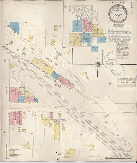 Sanborn Fire Insurance Map from Ripon, San Joaquin County, California (1933), Sheet #0001 - Complete Map Set gallery image, historic Sanborn map, vintage wall art, California California