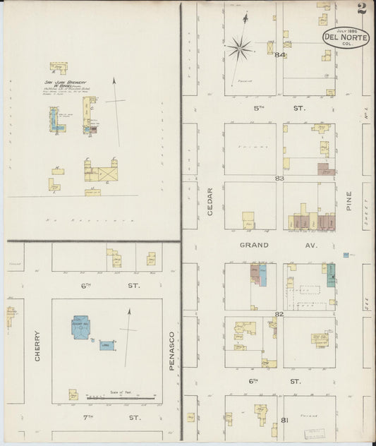 Sanborn Fire Insurance Map from Del Norte, Rio Grande County, Colorado (1886), Sheet #0002 - Historic Sanborn Fire Insurance Map Print, vintage old map wall art, antique decor, genealogy gift, Colorado Colorado map