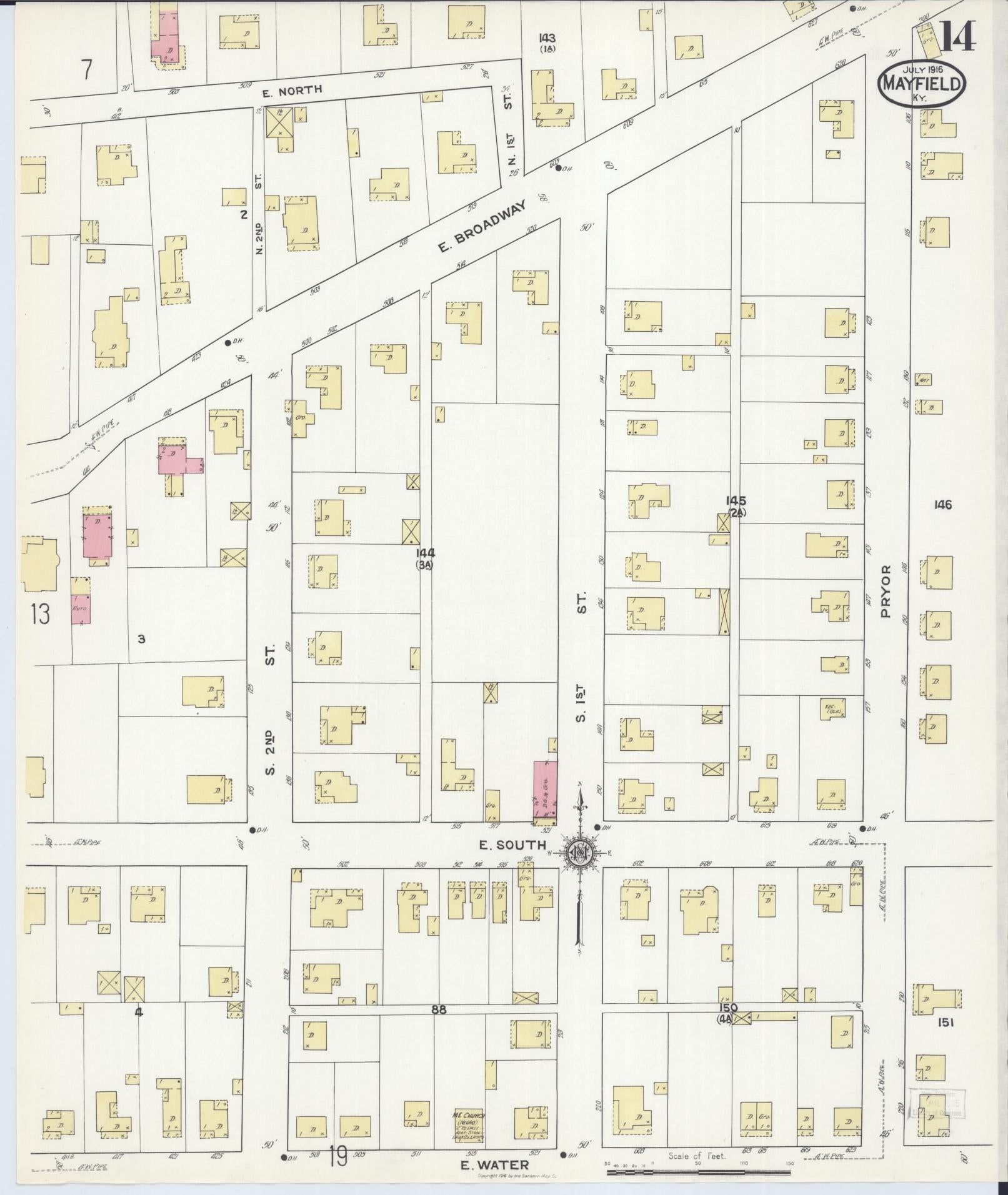 Sanborn Fire Insurance Map from Mayfield, Graves County, Kentucky (1916), Sheet #0014 - Complete Map Set gallery image, historic Sanborn map, vintage wall art, Kentucky Kentucky