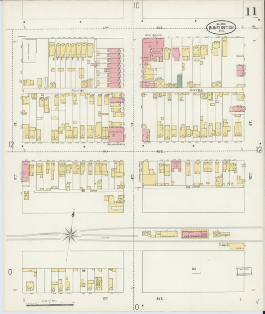 Sanborn Fire Insurance Map from Huntington, Cabell County, West Virginia (1898), Sheet #0011 - Historic Sanborn Fire Insurance Map Print, vintage old map wall art, antique decor, genealogy gift, West Virginia West Virginia map